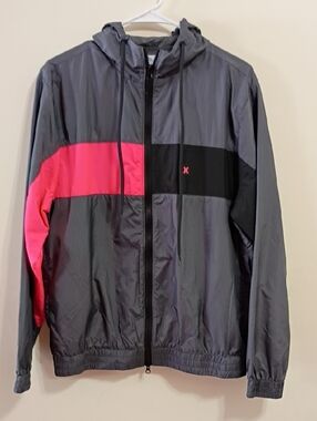 Hurley Gray & Pink Lightweight Hooded Windbreaker Jacket Size Small